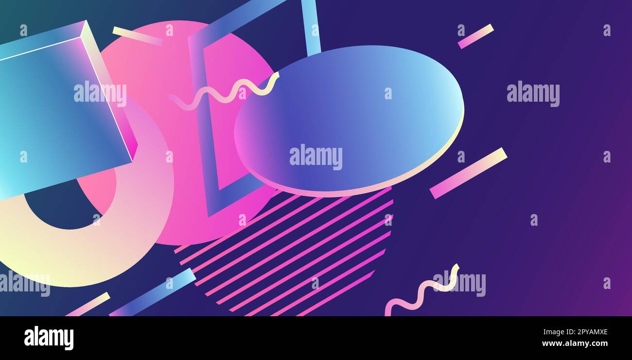 Futuristic abstract gradient bright background with various flying ...