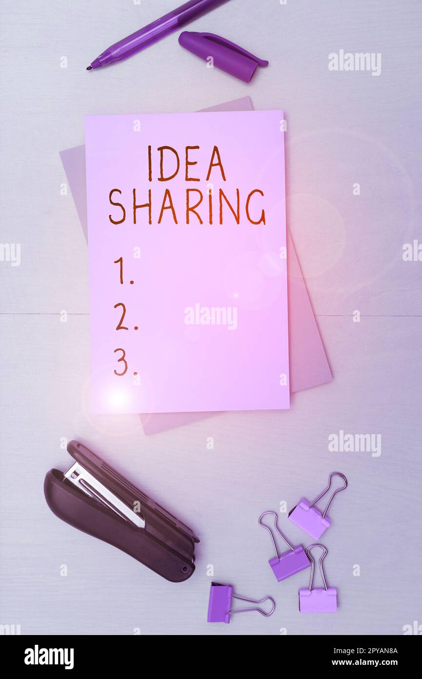 Text showing inspiration Idea Sharing. Business showcase Startup launch innovation product, creative thinking Stock Photo