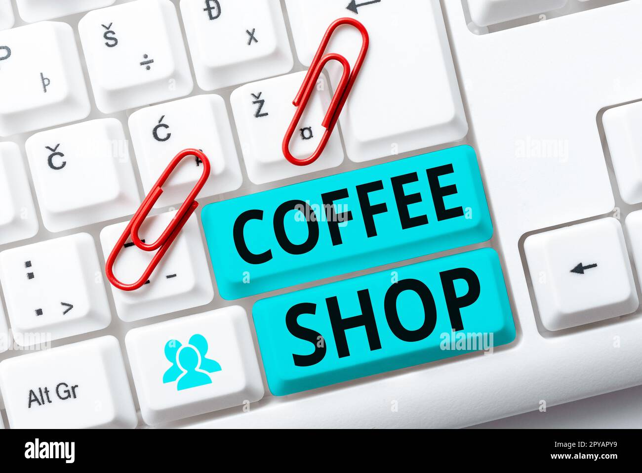 Writing displaying text Coffee Shop. Word Written on small informal restaurant serving coffee and light refreshments Stock Photo
