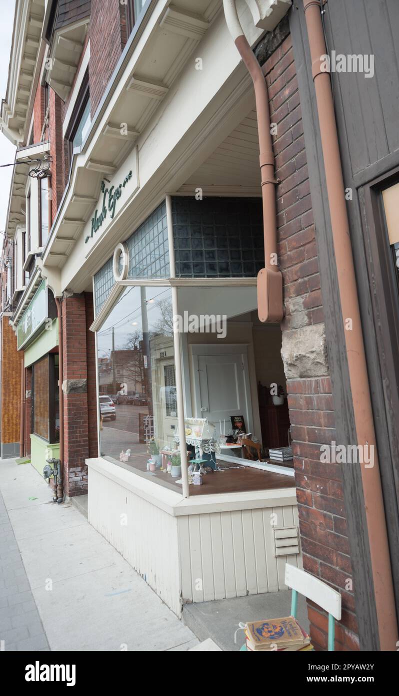 store front window displays along Roncesvalles (Toronto, Canada Stock