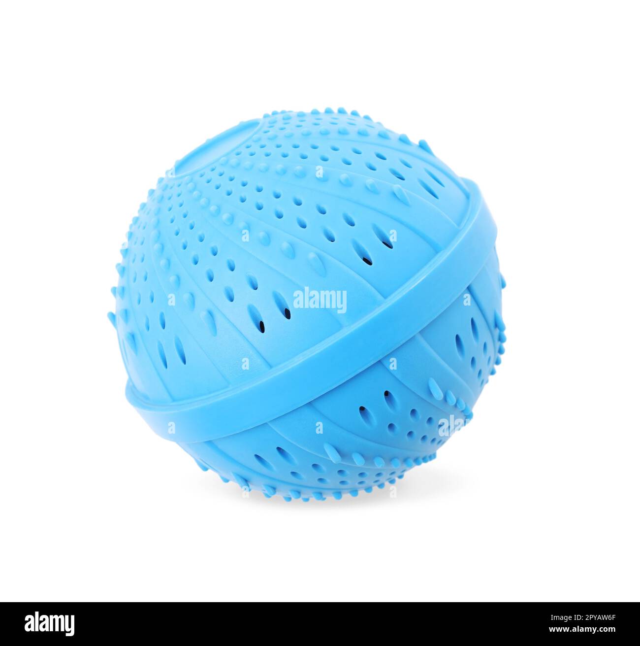 Light blue dryer ball for washing machine isolated on white, top view