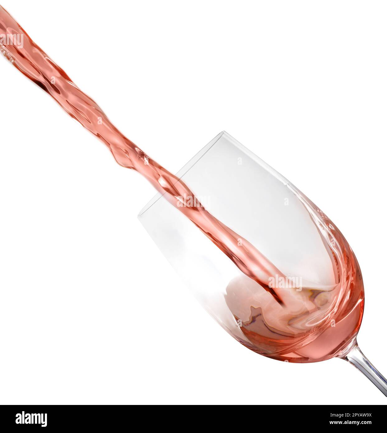 Pouring delicious rose wine into glass on white background Stock Photo ...