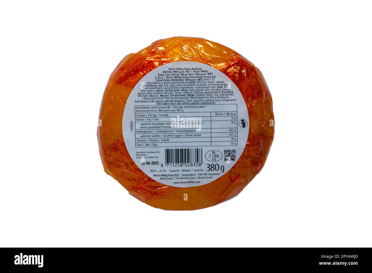 Ingredients listing on Henri Willig Bier Cheese made with wheyzen beer