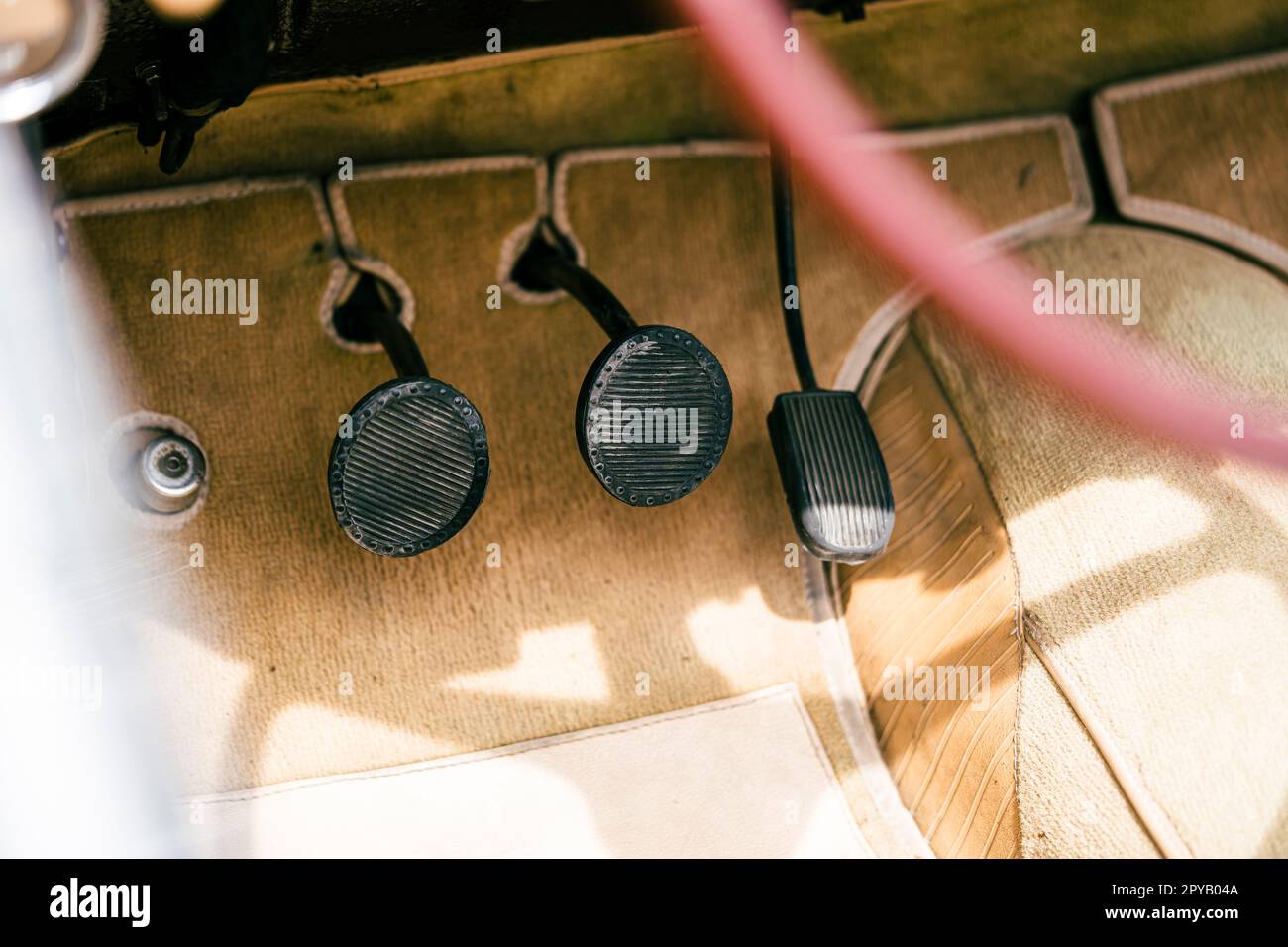 Vintage acceleration, brake and clutch pedals Stock Photo