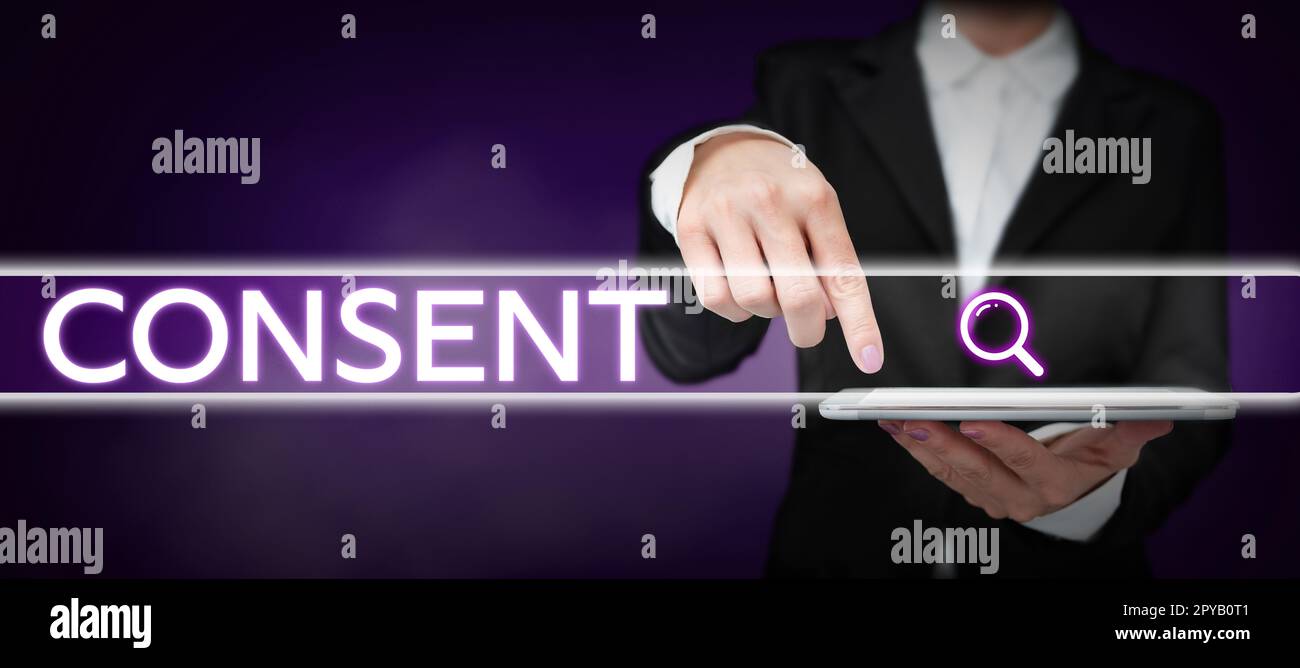 Conceptual caption Consent. Internet Concept general agreement about ...
