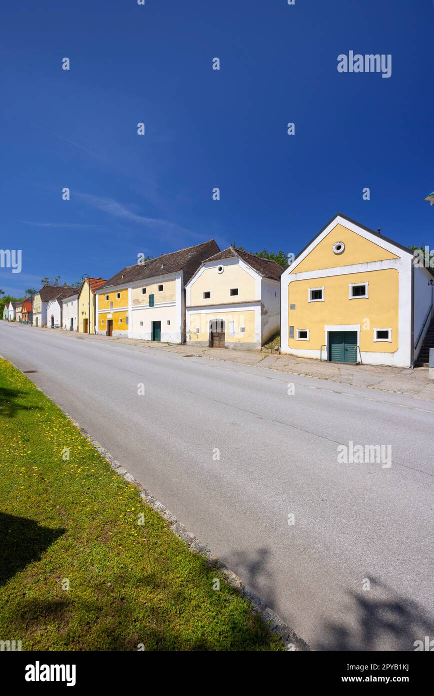 Traditional wine cellars street in Eichenbrunn, Lower Austria, Austria Stock Photo