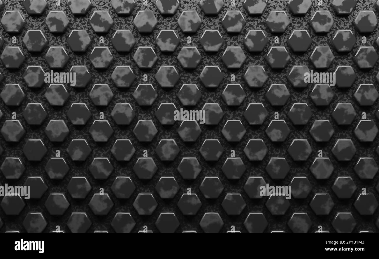 Abstract modern hexagon background with scratches in dark grey Stock Photo