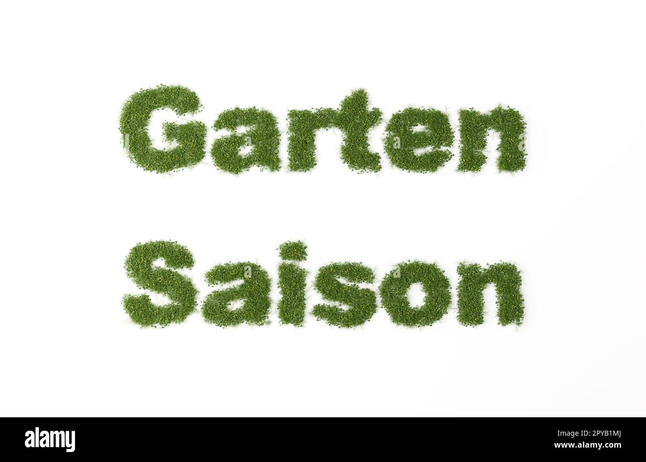 The German words Gardening season written with grass on a white