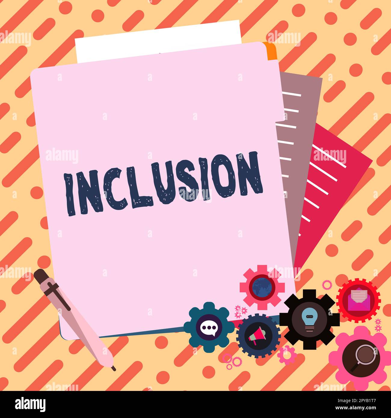 Conceptual display Inclusion. Word for action state including of being included within group or structure Stock Photo