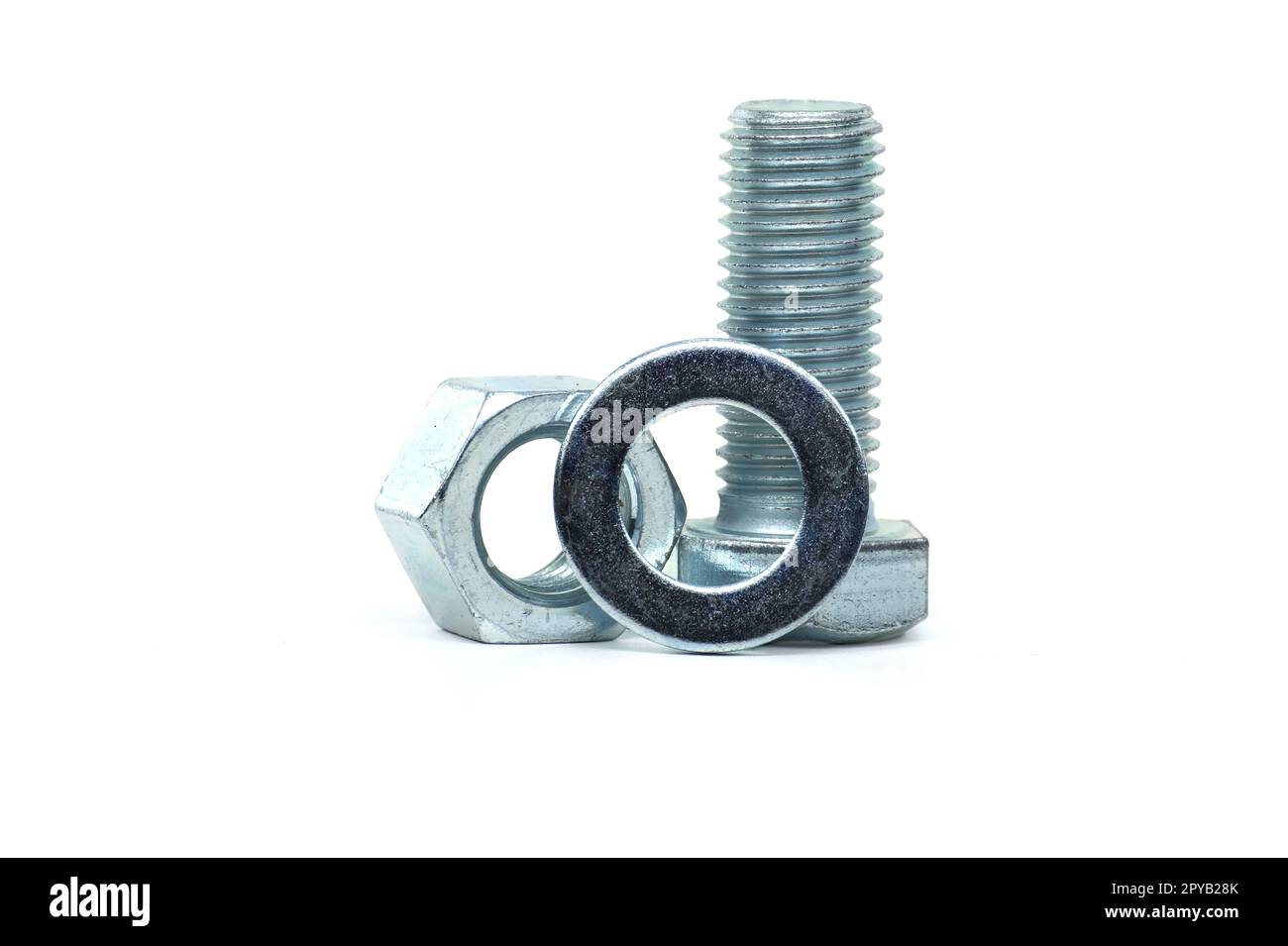 Galvanized bolt and nut with flat nut washer Stock Photo Alamy