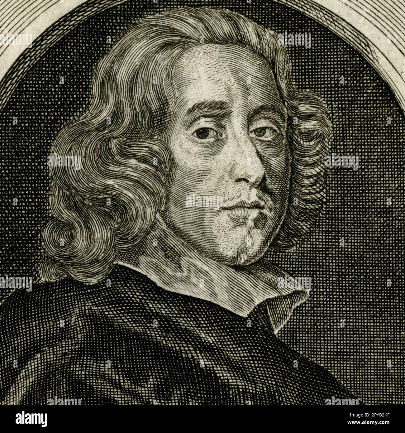 Sir Henry Vane the Younger (1613-1662), an ally of Oliver Cromwell during the English Civil Wars and an advocate of religious tolerance. Convicted of treason and beheaded at Tower Hill in 1662 after the Restoration of King Charles II.  Square detail of engraving created in the 1700s for ‘History of the Grand Rebellion’ by Edward Ward and re-used in later editions of ‘History of the Rebellion and Civil Wars in England’ by Edward Hyde, 1st Earl of Clarendon Stock Photo