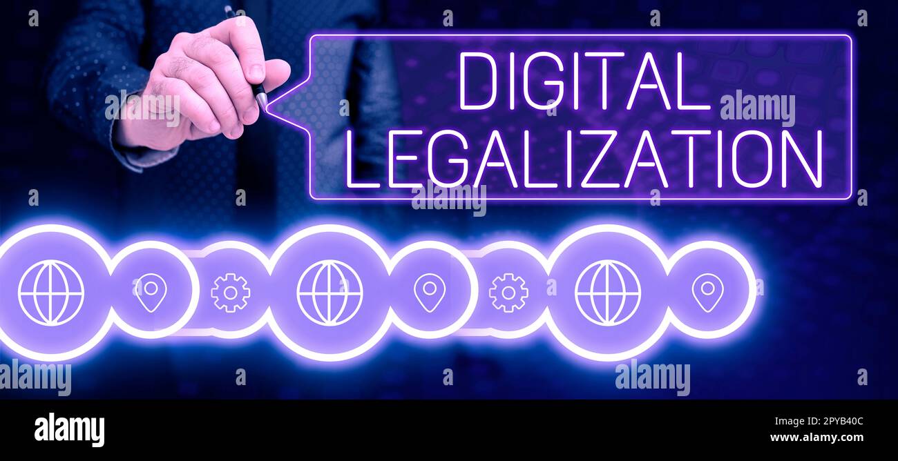 Conceptual caption Digital Legalization. Word for accompanied by technology or by instructional practice Stock Photo