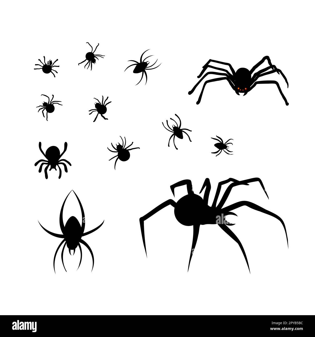 Spiders set silhouette isolated on white Halloween Stock Vector