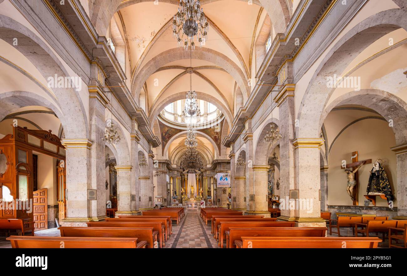 Mexico, APR 26 2023 - Interior view of the Iglesia del Sagrado Corazon ...