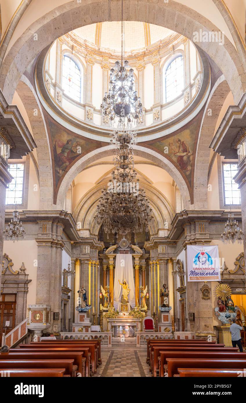 Mexico, APR 26 2023 - Interior view of the Iglesia del Sagrado Corazon ...