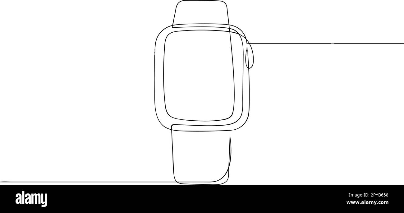 Smart watch continuous single line drawing. Smart fitness tracker one line art. Vector illustration Stock Vector