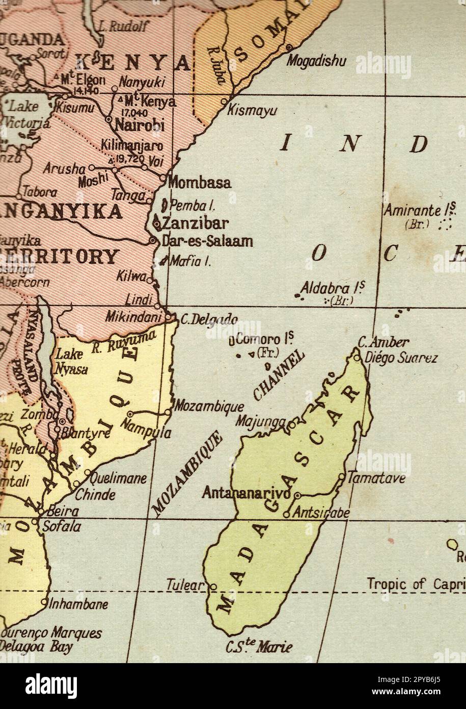 A vintage sepia map of the east coast of Africa Stock Photo Alamy
