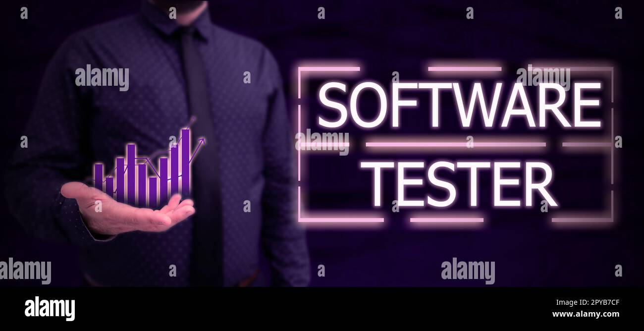 Text caption presenting Software Tester. Business showcase implemented to protect software against malicious attack Stock Photo