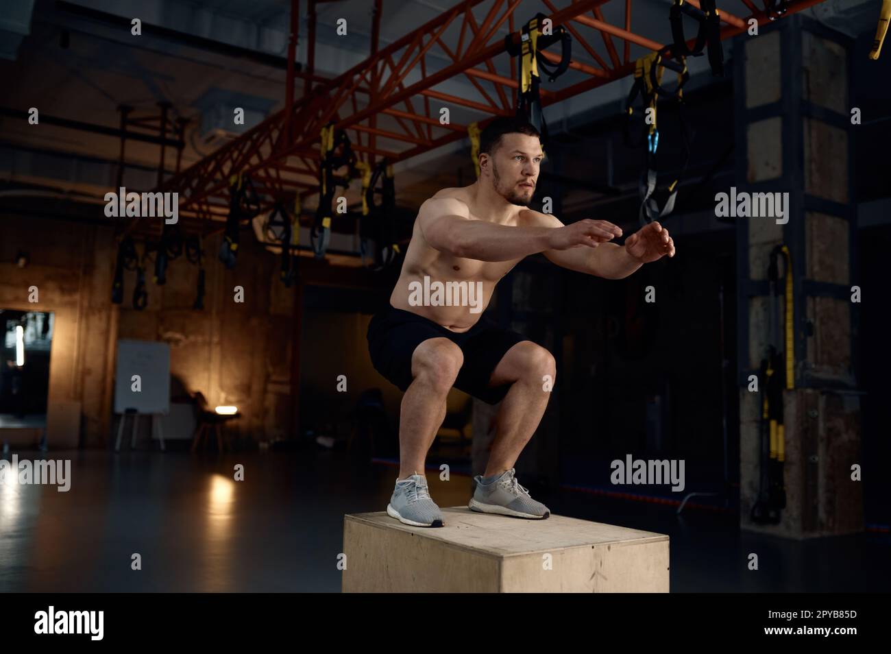Step exercise gym box man hi-res stock photography and images - Alamy