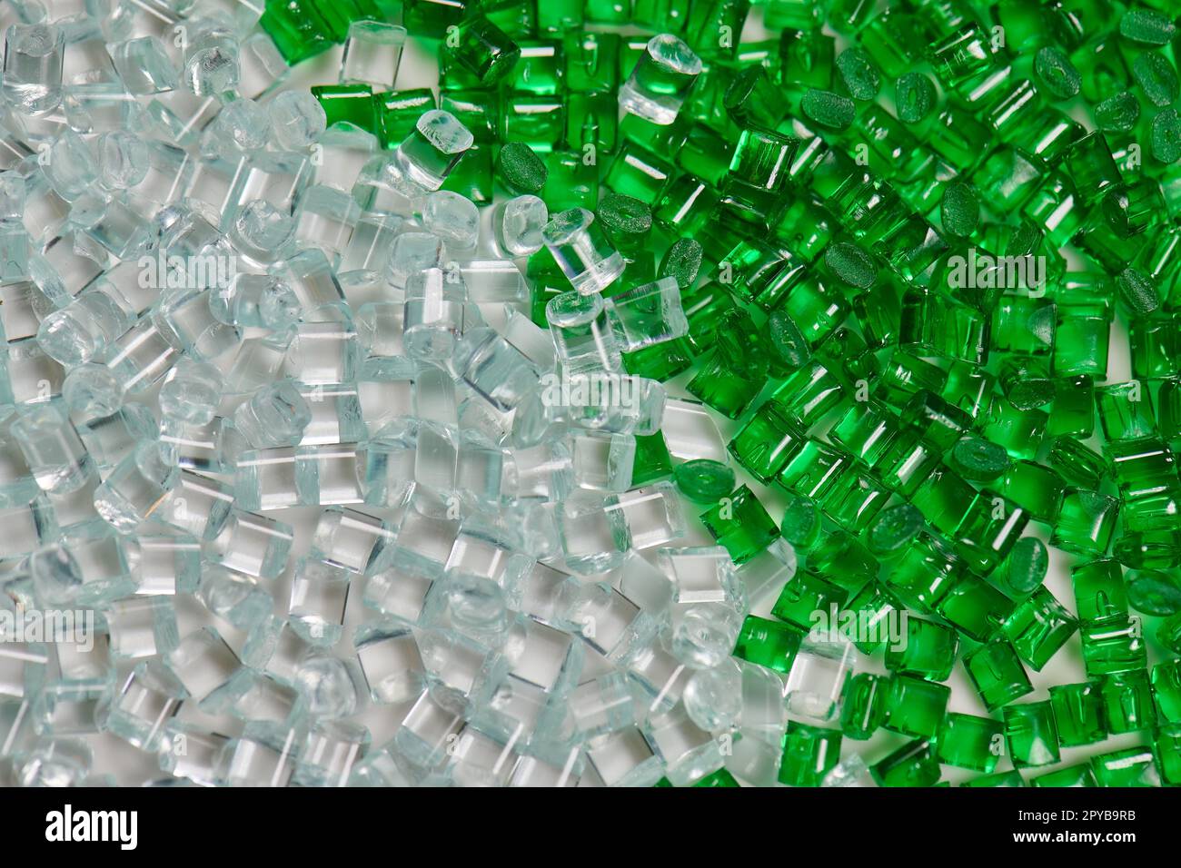 crystal clear transparent colored polymer resins in laboratory Stock Photo