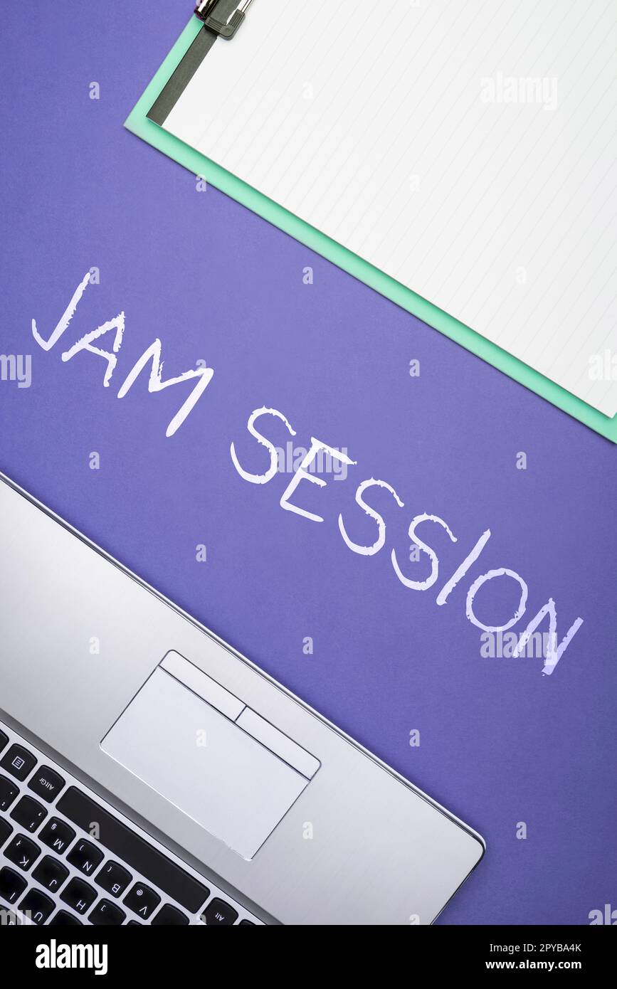 Writing displaying text Jam Session. Business idea impromptu performance by a group of musicians Stock Photo