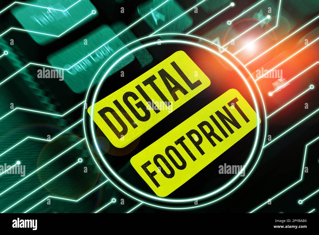 Conceptual display Digital Footprint. Word for uses digital technology to operate the manufacturing process Stock Photo