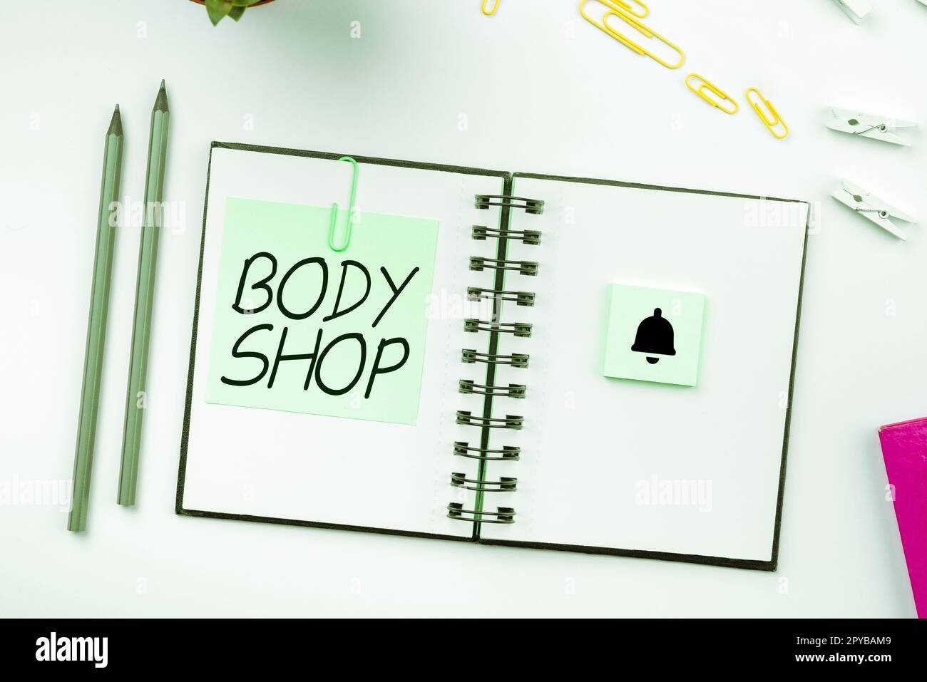 Text sign showing Body Shop. Internet Concept a shop where automotive bodies are made or repaired Stock Photo