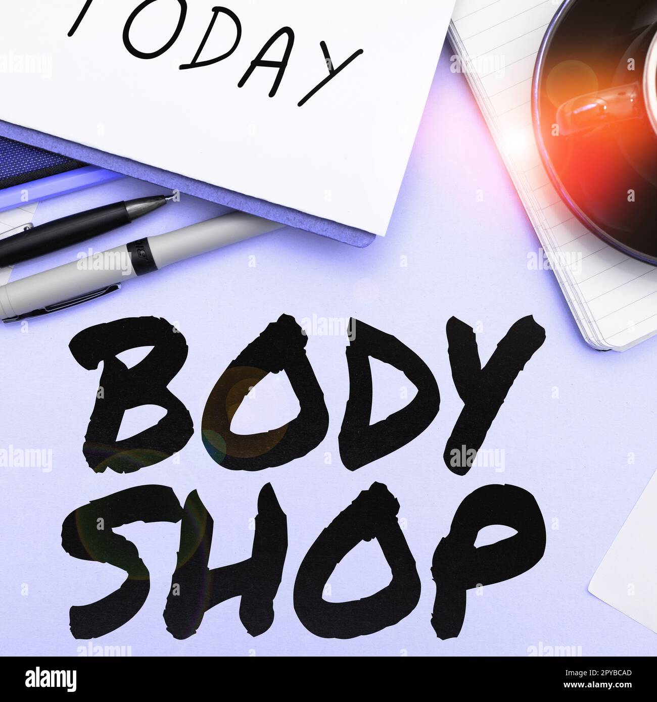 Text caption presenting Body Shop. Internet Concept a shop where automotive bodies are made or repaired Stock Photo