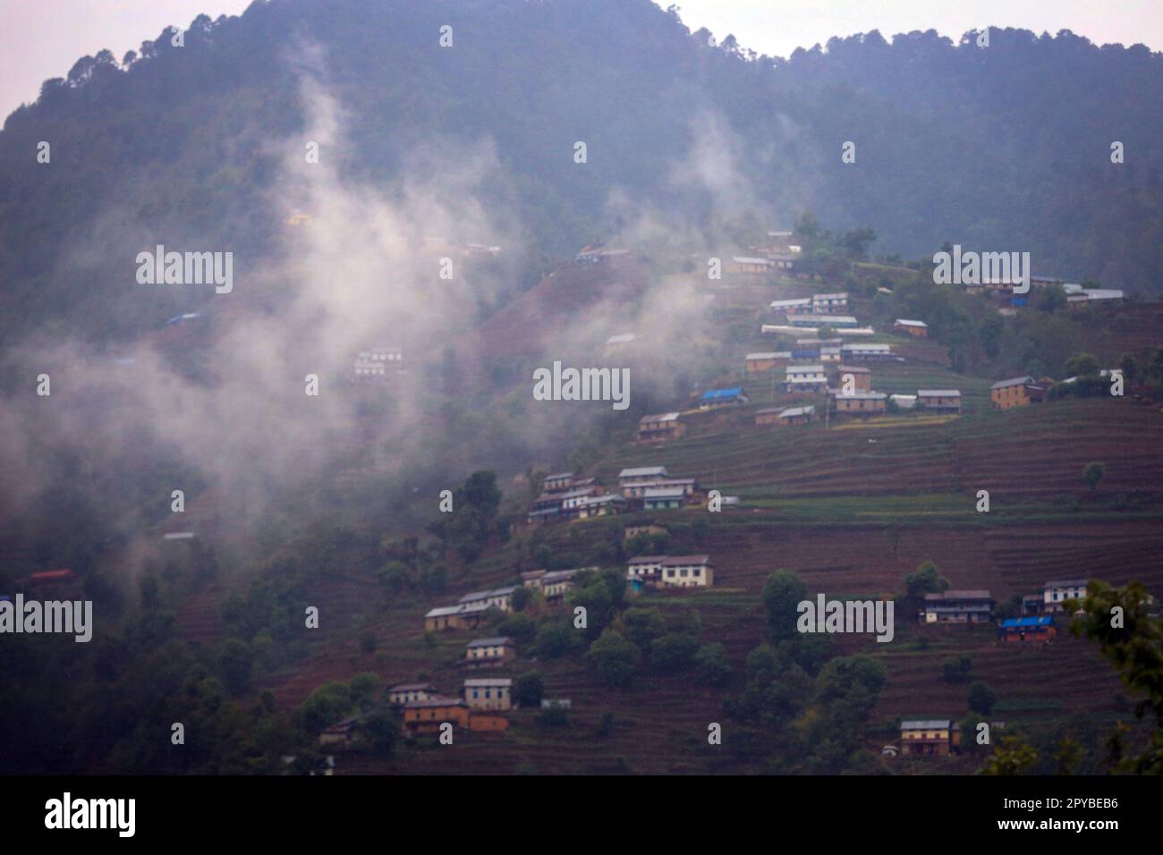 Kavrepalanchok, Bagmati, Nepal. 3rd May, 2023. Houses are seen at a hill at Dhunkharka village