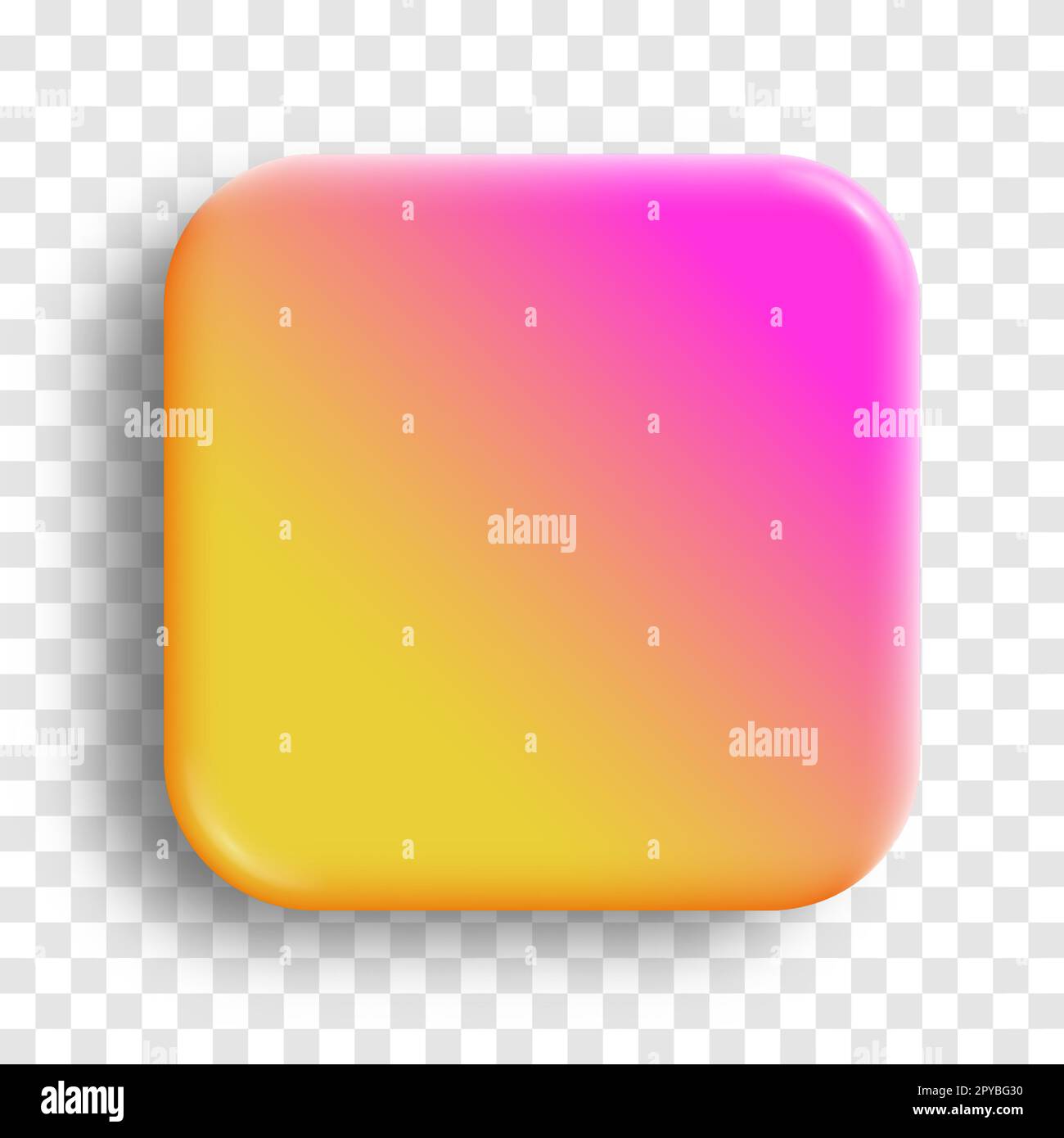 App icon glossy vector background. 3D button with yellow pink neon