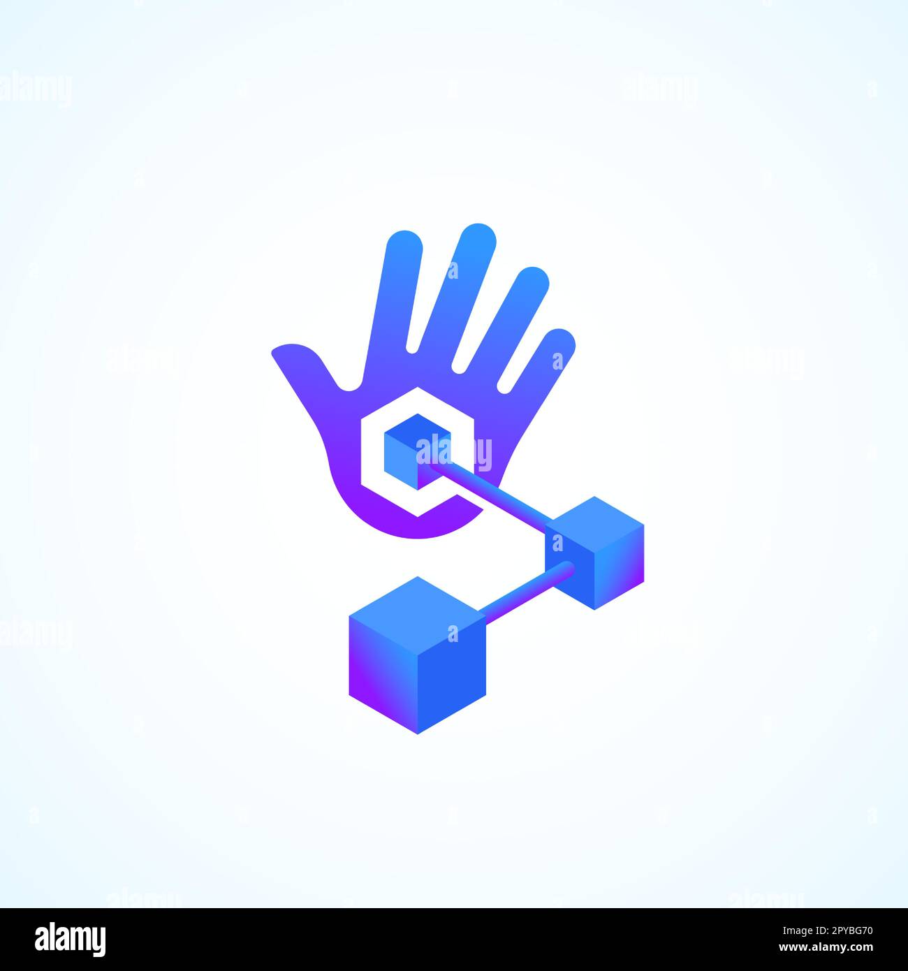 Handy Blockchain Technology Absrtract Vector Sign. Palm Hand with Conected  Cubes or Nodes Chain Gradient Icon with Modern Typography Isolated Stock  Vector Image & Art - Alamy
