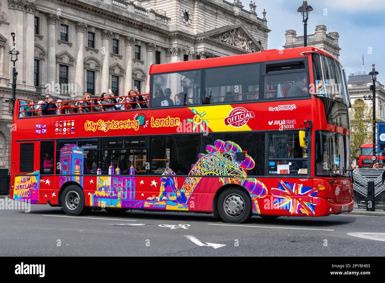 Red Hop on Hop Off Bus, London UK Stock Photo Alamy