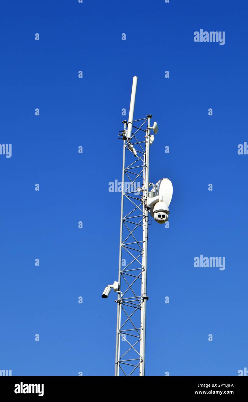 solar-powered surveillance camera in a suburb Stock Photo