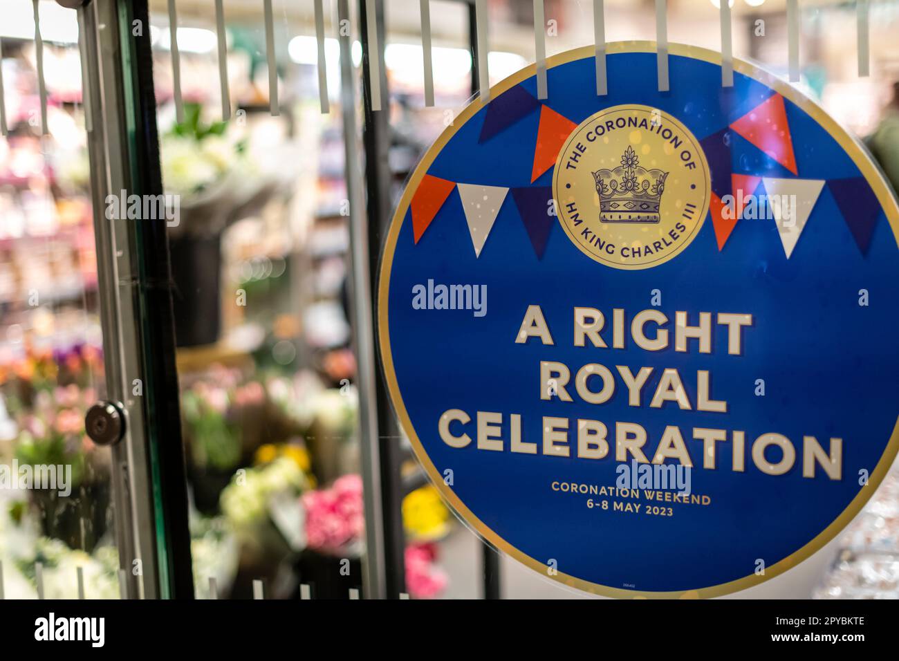 Signage marking the celebration King Charles coronation London Stock