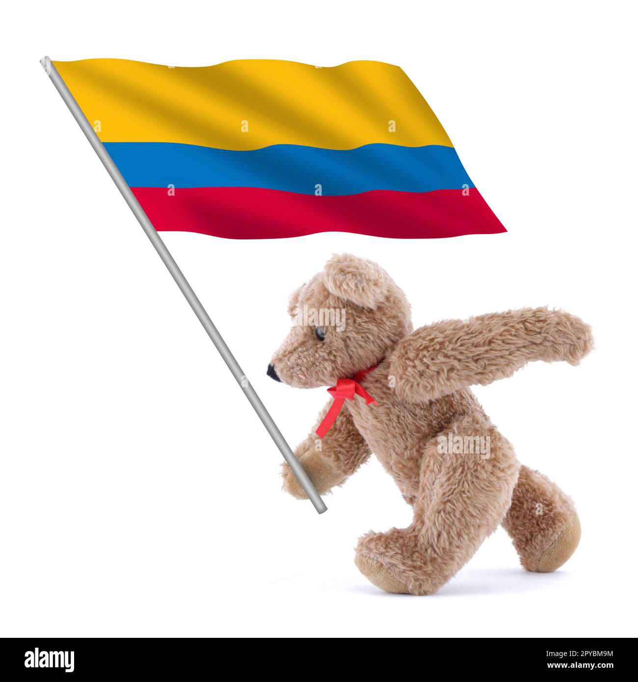 Colombia flag being carried by a cute teddy bear Stock Photo