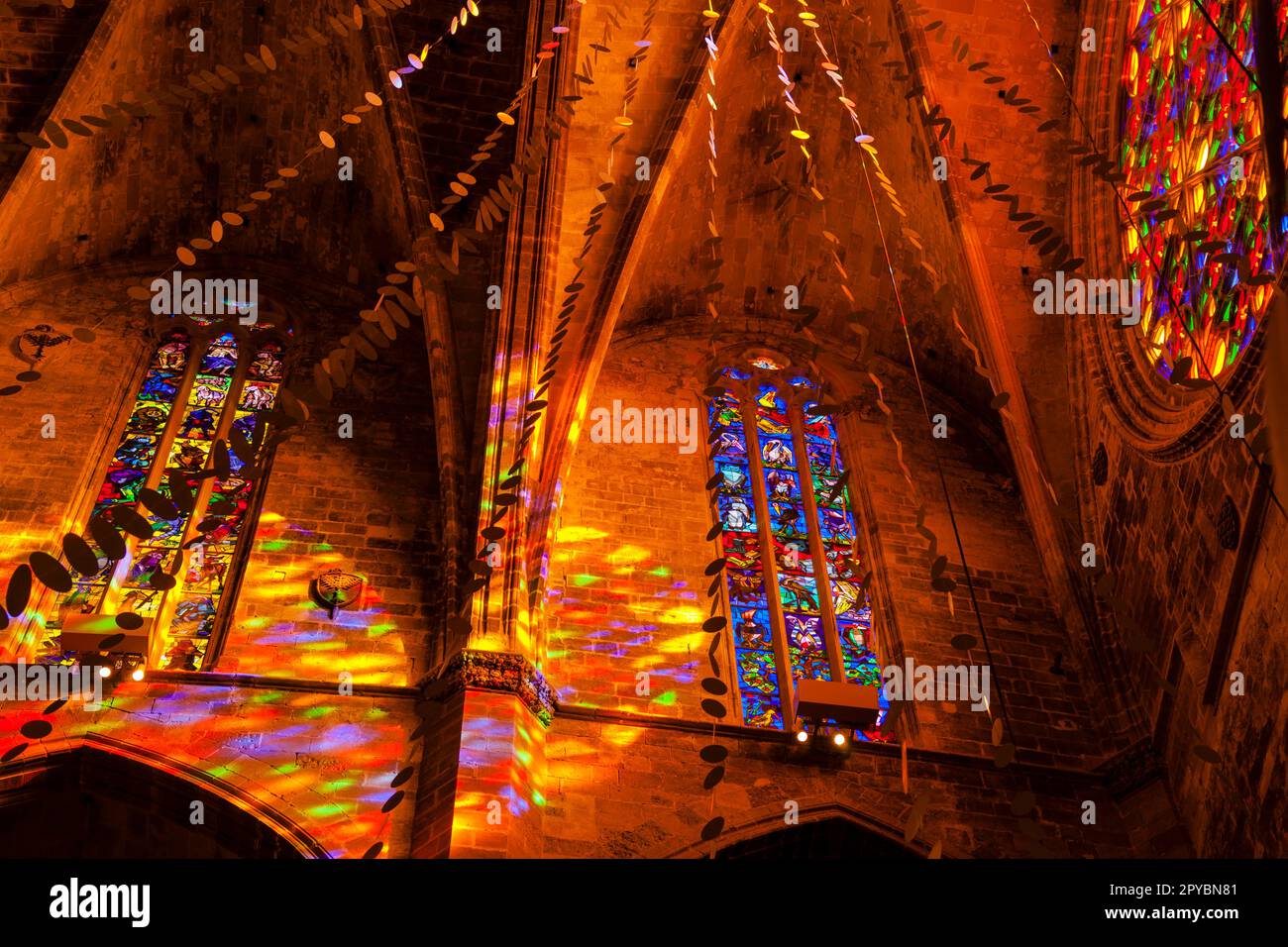 light games provoked by the major roseton, Cathedral of Mallorca , 13th century, Historical-artistic monument, Palma, mallorca, balearic islands, spai Stock Photo