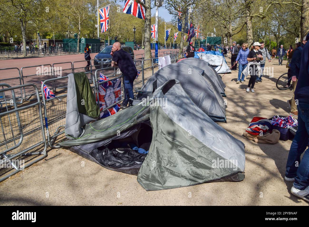London, UK. 3rd May 2023. Royal superfans set up camp on The Mall near