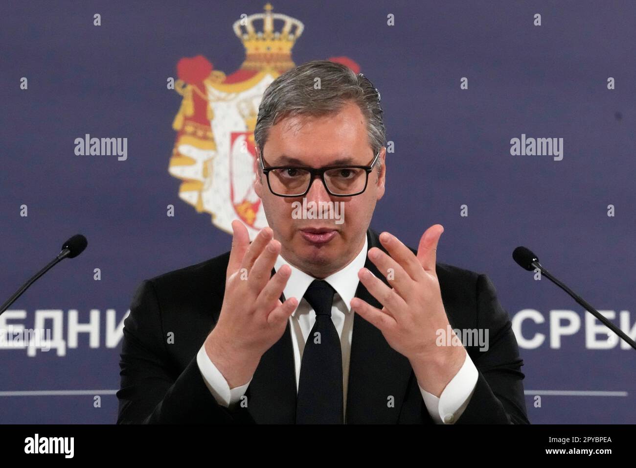 Serbian President Aleksandar Vucic addresses media after shooting in ...