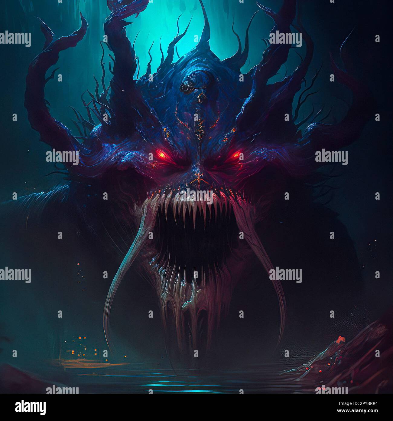 Concept Art Menacing, Demonic Monster near a Dark Body of Water Stock Photo  - Alamy