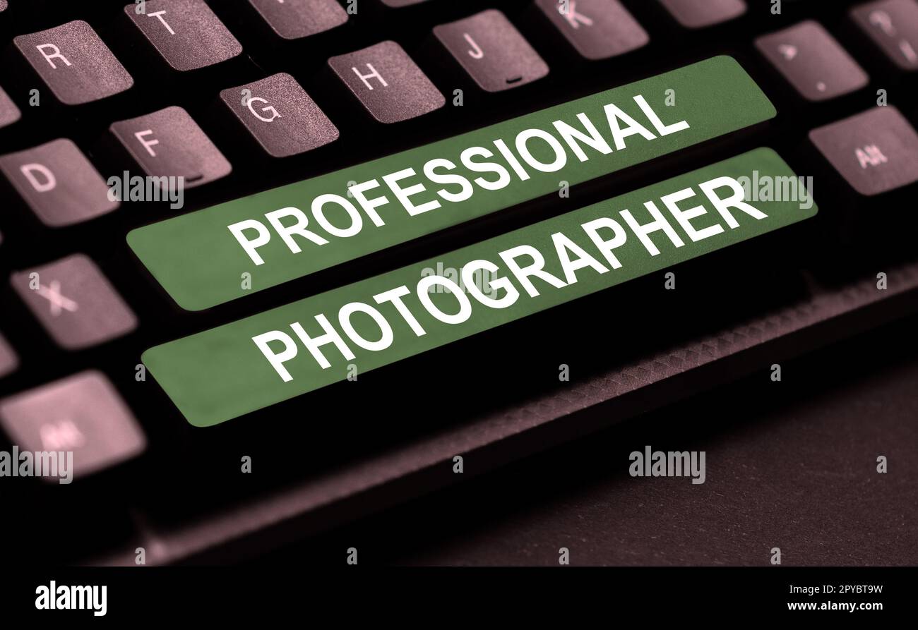 Text caption presenting Professional Photographer. Business overview person who takes photographs especially as job Stock Photo