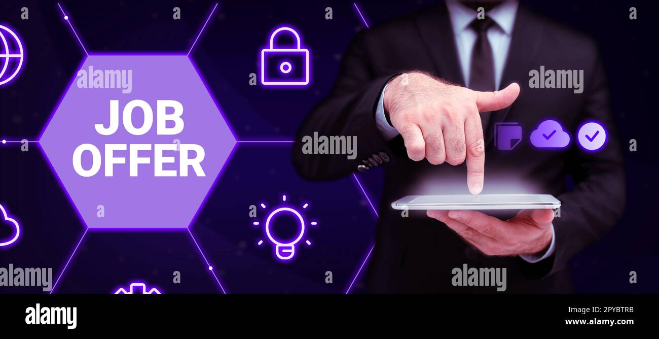 Inspiration showing sign Job Offer. Business overview A peron or