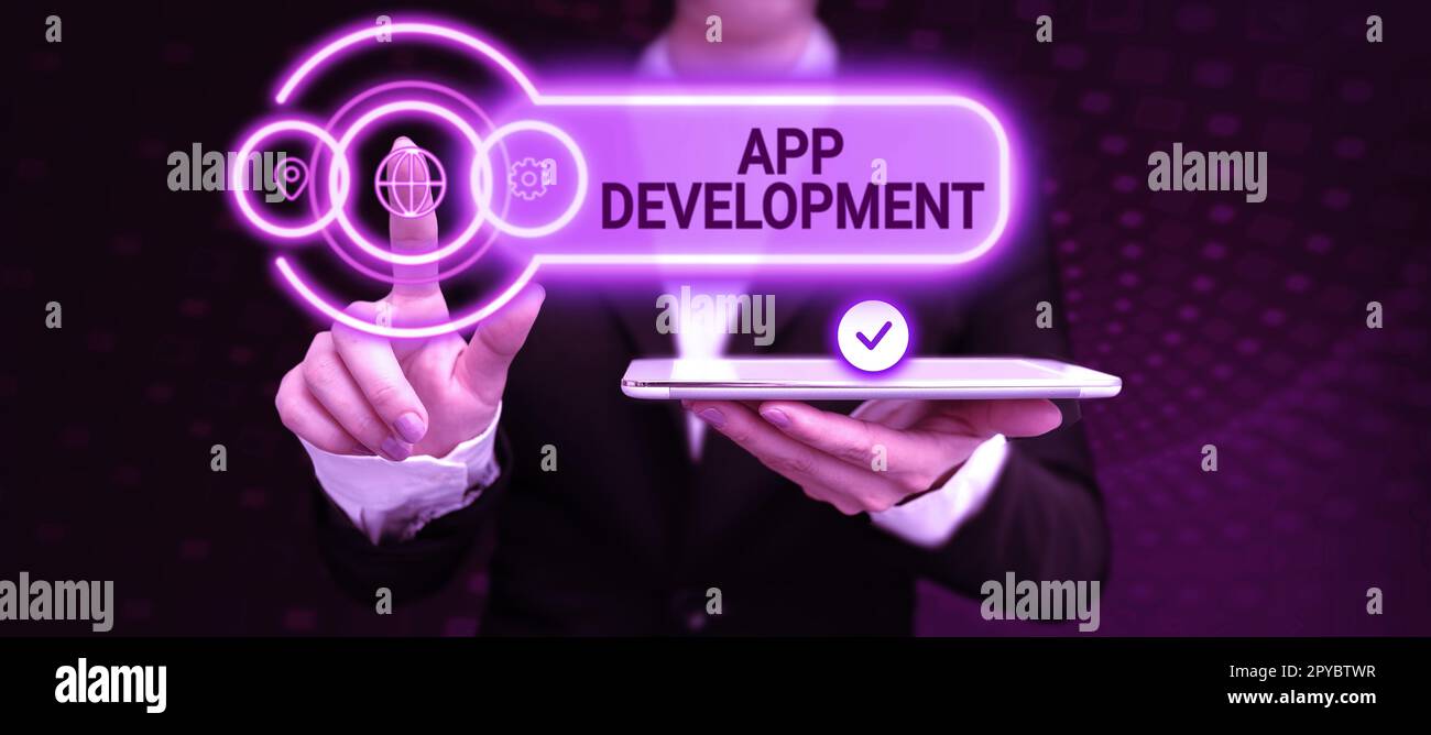 Text showing inspiration App Development. Word for Development services for awesome mobile and web experiences Stock Photo