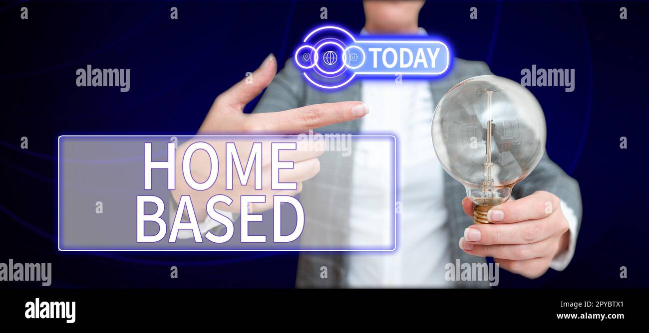 Sign displaying Home Based. Concept meaning banking transactions are performed directly by telephone Stock Photo