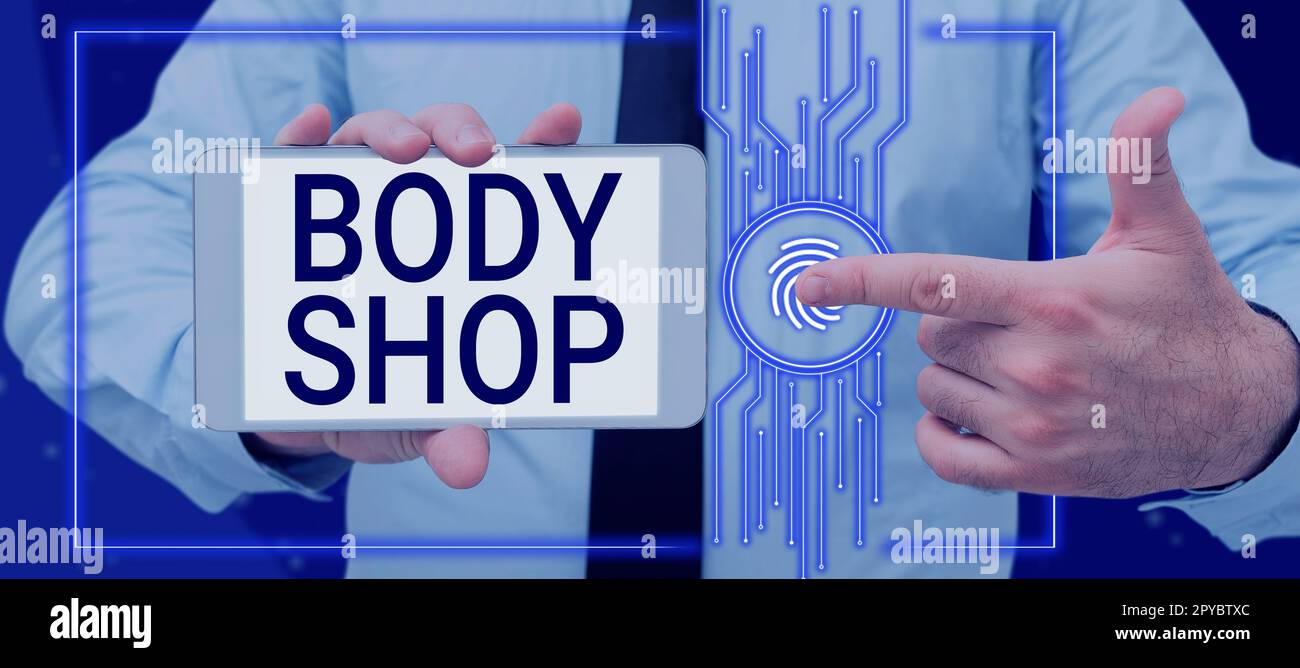 Handwriting text Body Shop. Word for a shop where automotive bodies are made or repaired Stock Photo