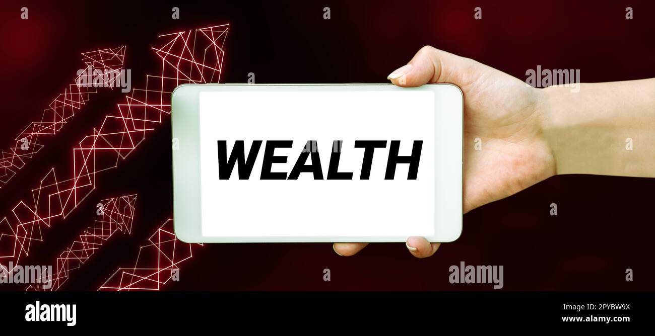 Conceptual caption Wealth. Business showcase Abundance of valuable possessions or money To be very rich Luxury Stock Photo