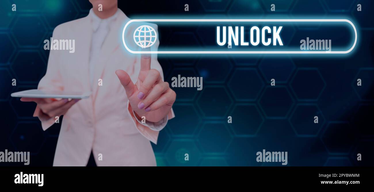 Sign displaying Unlock. Business approach use password or other authentication to access full functionality Stock Photo