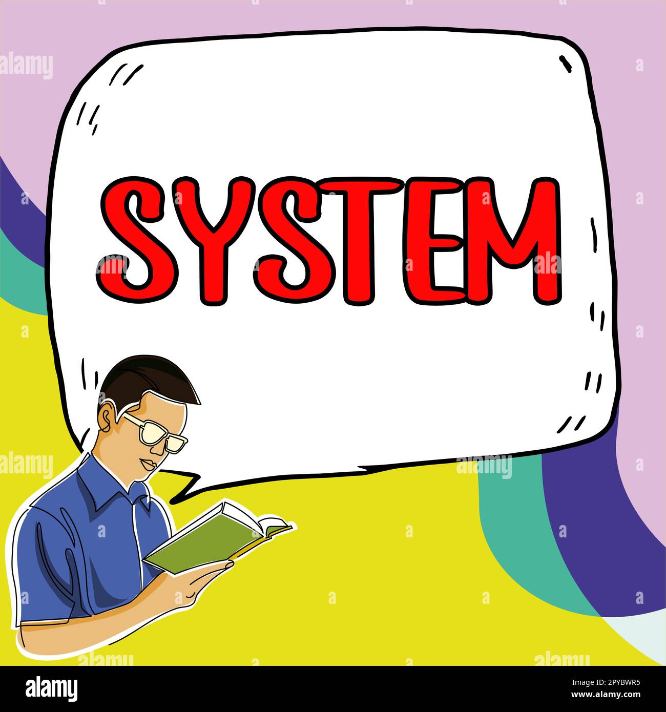 Text sign showing System. Word Written on set of things working ...