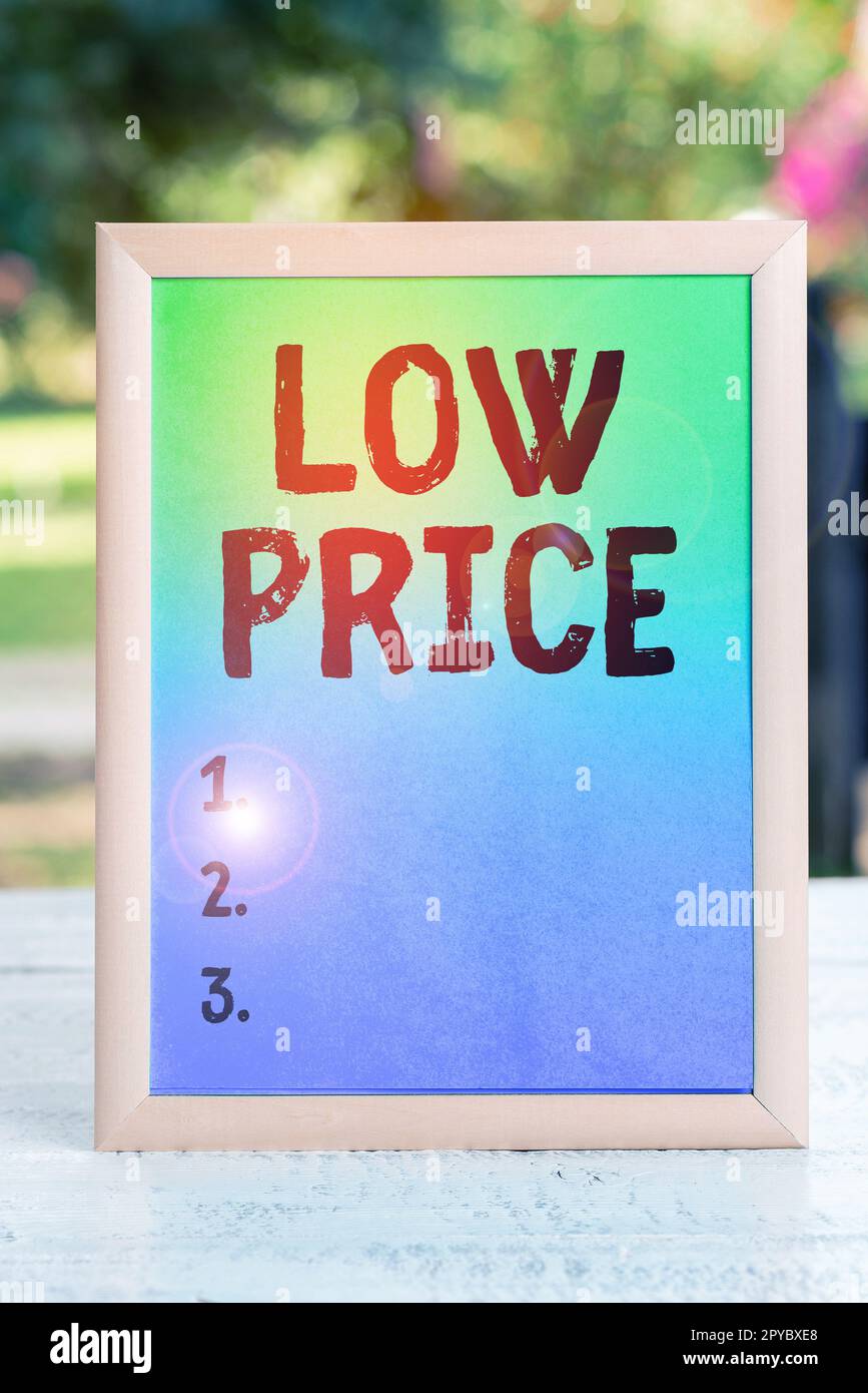 Sign displaying Low Price. Conceptual photo Price are the lowest in relation to other things of same kind Stock Photo