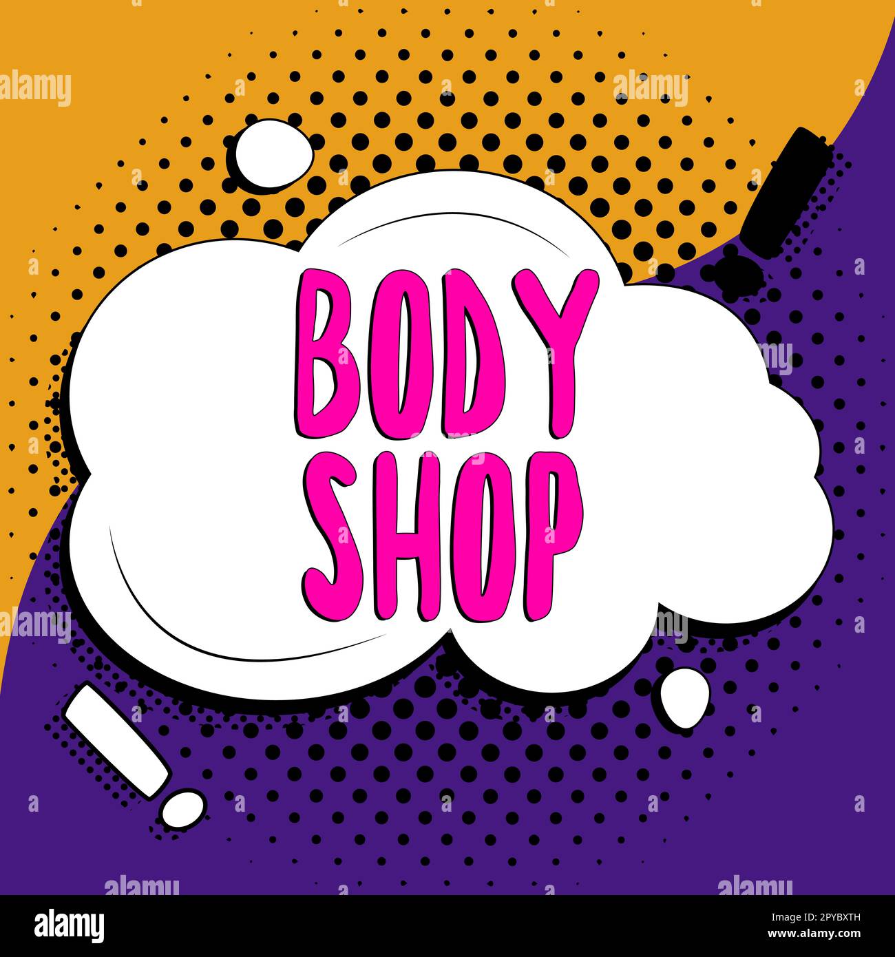 Text caption presenting Body Shop. Business concept a shop where automotive bodies are made or repaired Stock Photo