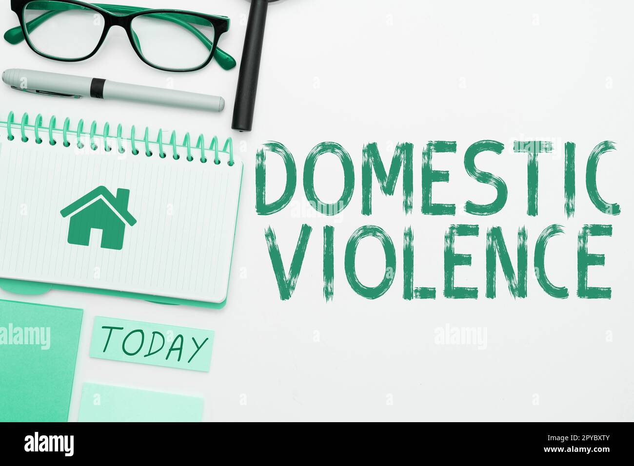 Conceptual caption Domestic Violence. Word for violent or abusive behavior directed by one family or household member Stock Photo